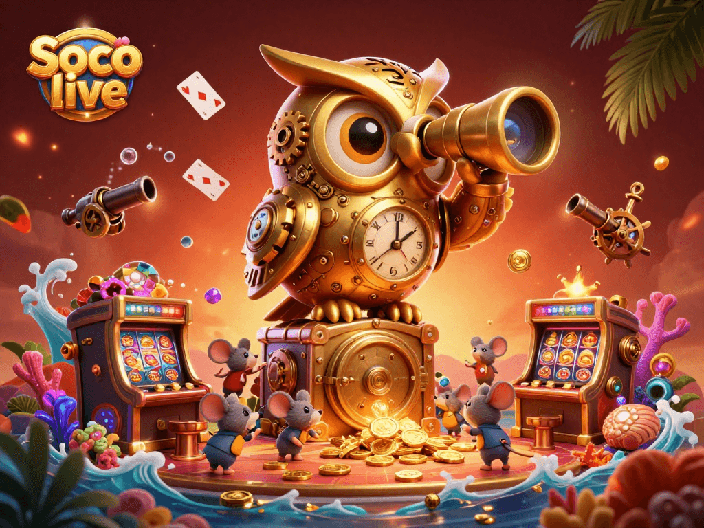 Engage in thrilling gameplay at Soco live with vibrant 3D casino elements and characters.