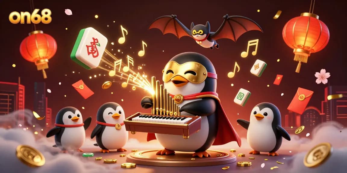 Experience the dynamic excitement of on68 with a unique 3D casino illustration featuring animated characters and vibrant game elements.