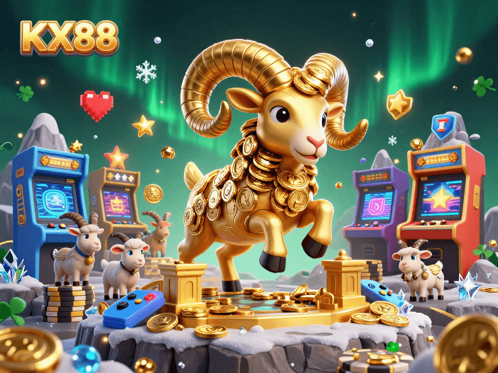 KX88 players are challenged to engage with the thrilling 3D cartoon golden ram charging at the golden gate, showcasing exciting gaming elements.