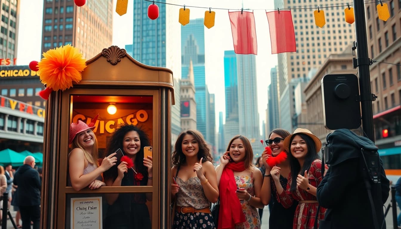 Enjoy exciting moments with a photo booth rental chicago, featuring colorful props and happy guests capturing memories.