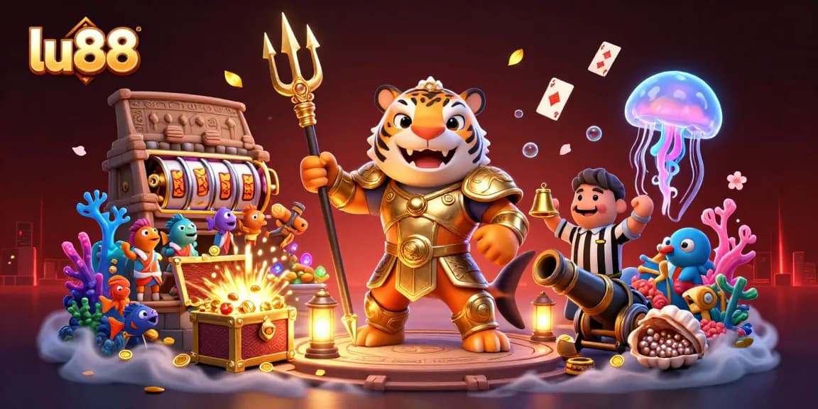 lu88 spins thrilling slot reels with a shark gladiator leading the underwater dance.