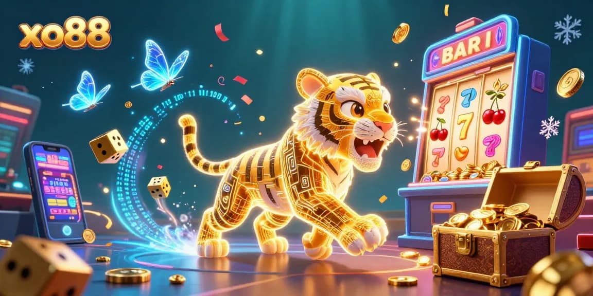 Experience thrilling gameplay with xo88 in a richly detailed digital casino scene, showcasing vibrant slot action.