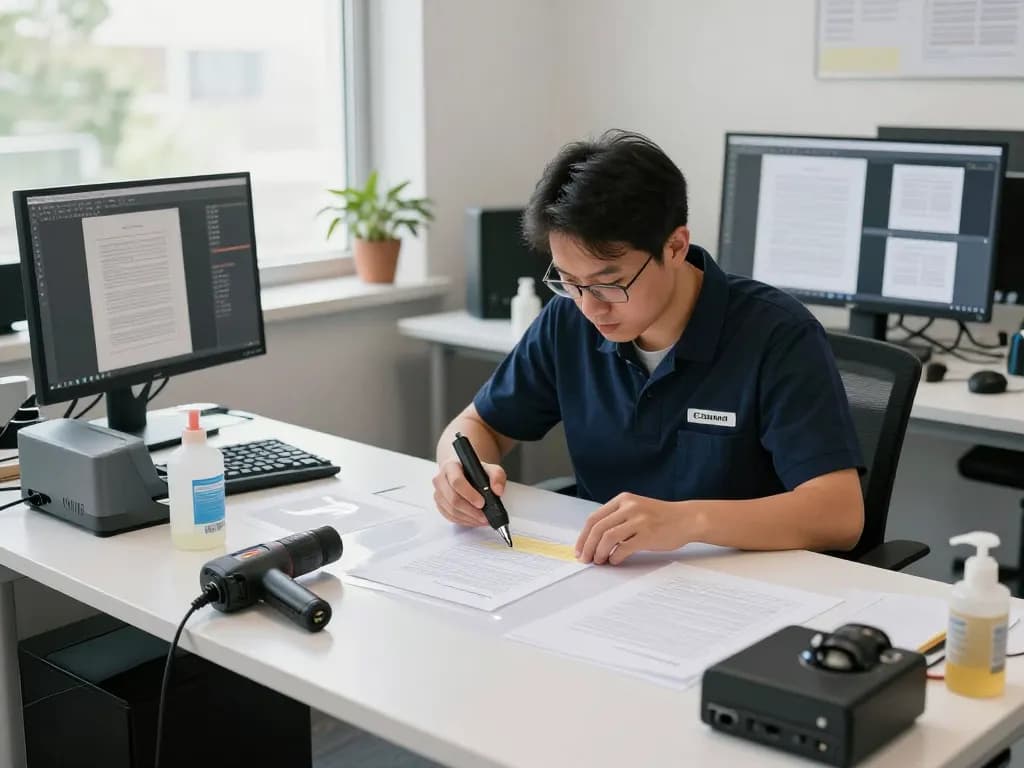 bóc giấy ép plastic technique demonstrated with professional tools in a modern workspace.