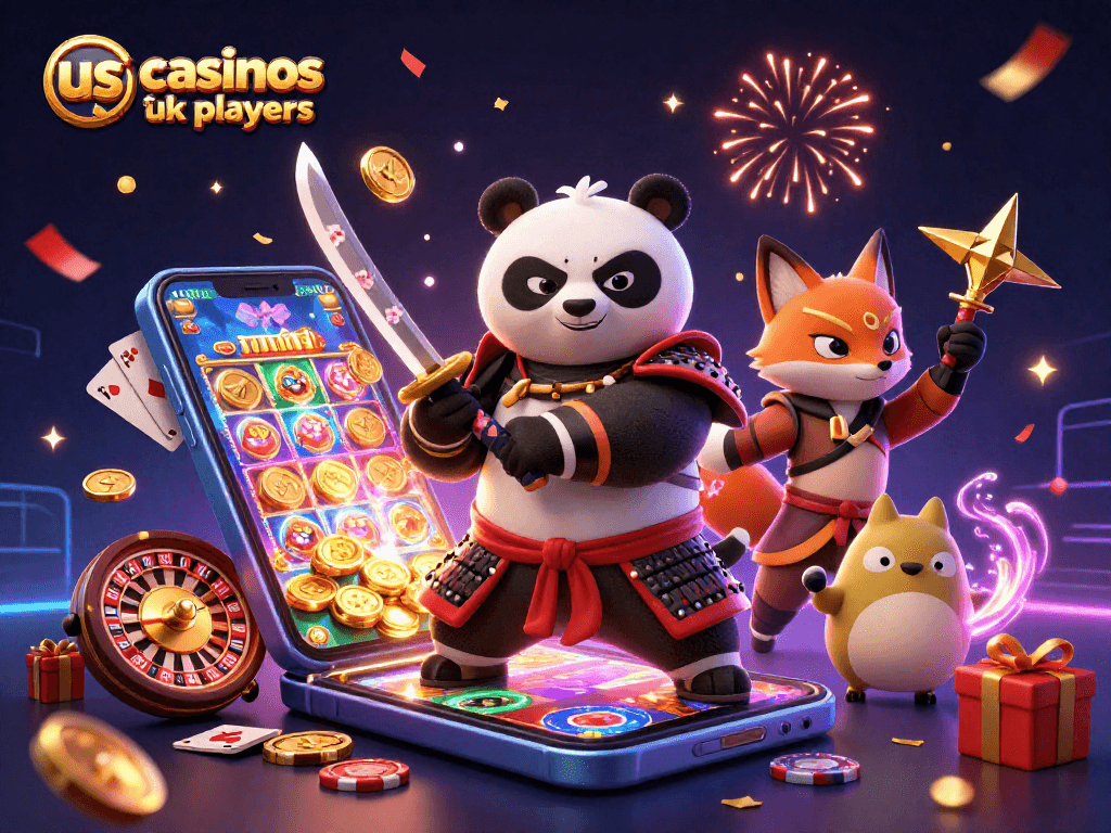 Experience the thrill of us casinos for uk players with vibrant 3D characters engaging in exciting games.