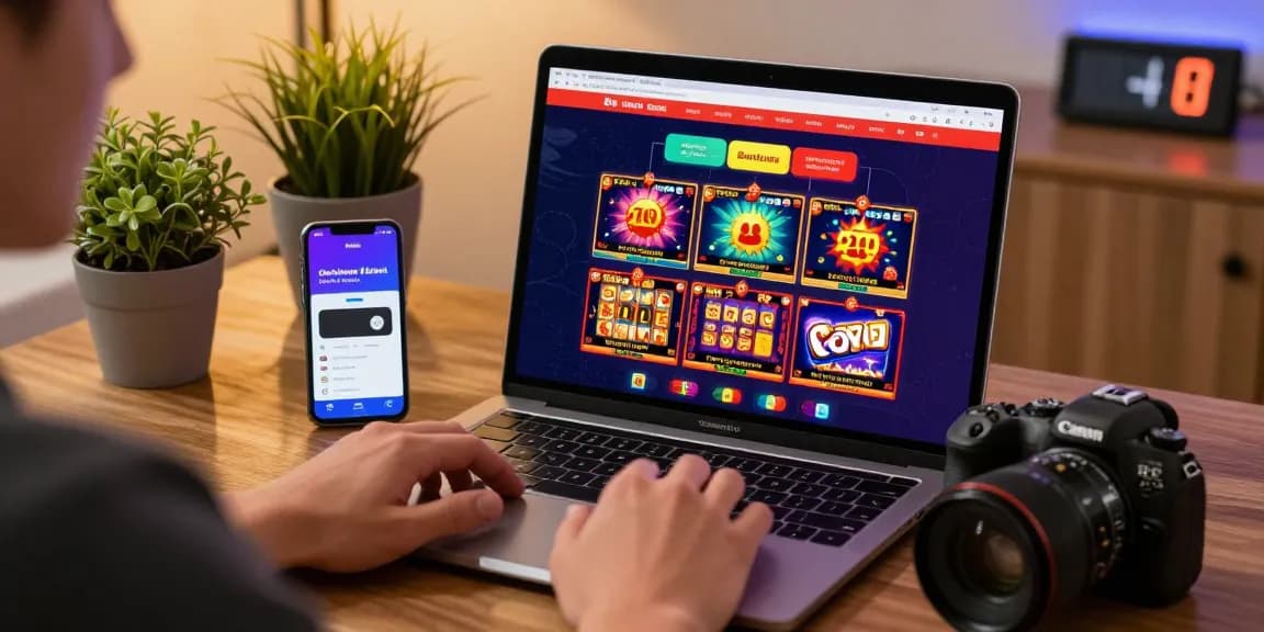 British player exploring casino non uk options on a laptop in a cozy home setting.