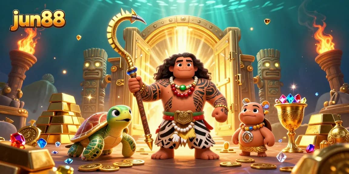 Experience the excitement of jun88 with a whimsical 3D scene depicting vibrant casino elements and engaging characters.