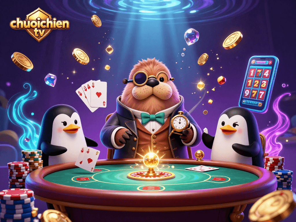 Experience live betting thrills with chuoichien tv at an underwater casino scene featuring vibrant characters.