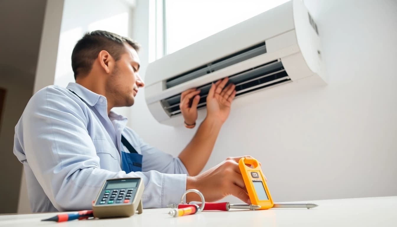 Expert AC Repair Tampa service in action, showcasing technician and tools in a modern home.