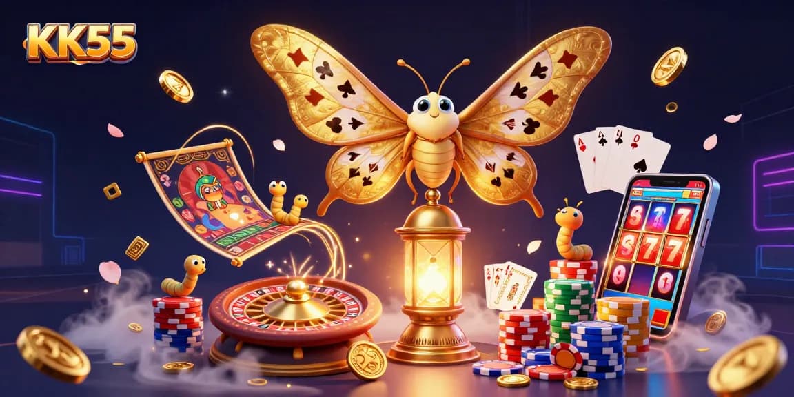 KK55 enhances the excitement of gaming with a vibrant 3D illustration of casino scenes.