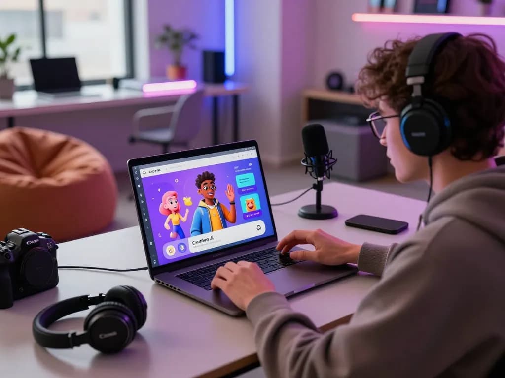 Interactive Crushon AI chat experience in a modern tech workspace, showcasing personalized digital characters.