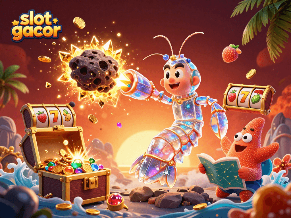 Experience the thrill of slot gacor as the mantis shrimp smashes through obstacles for gems and riches.