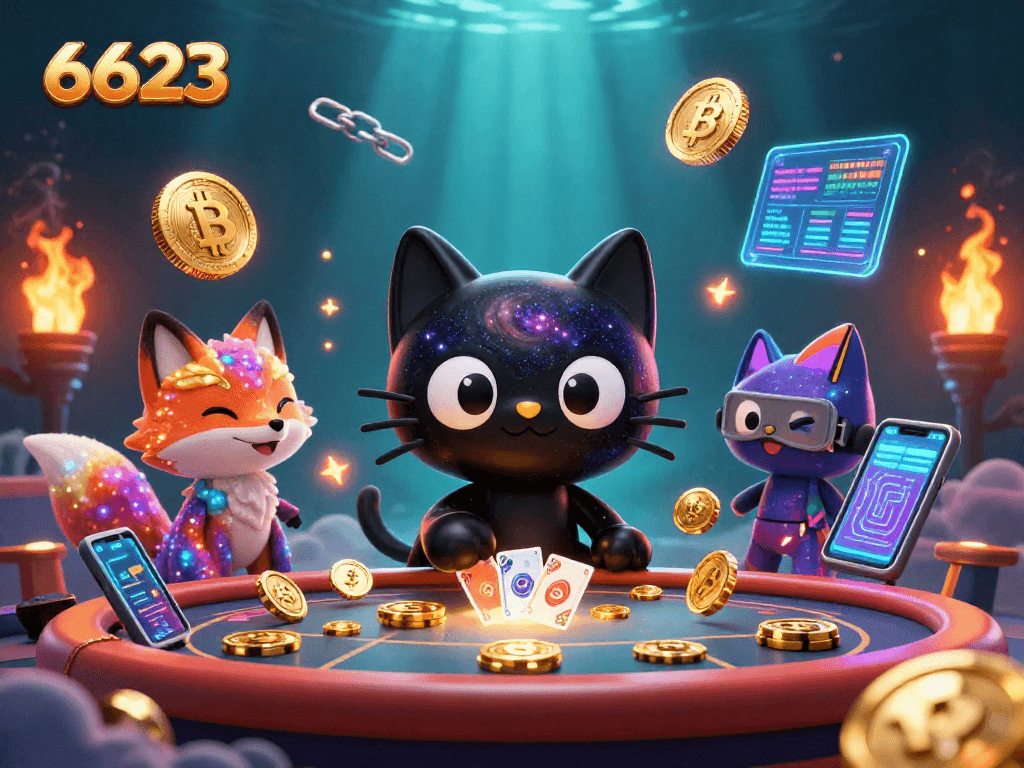 Engage in thrilling gameplay with 6623 as the cosmic casino unfolds with glittering chips and vibrant characters.