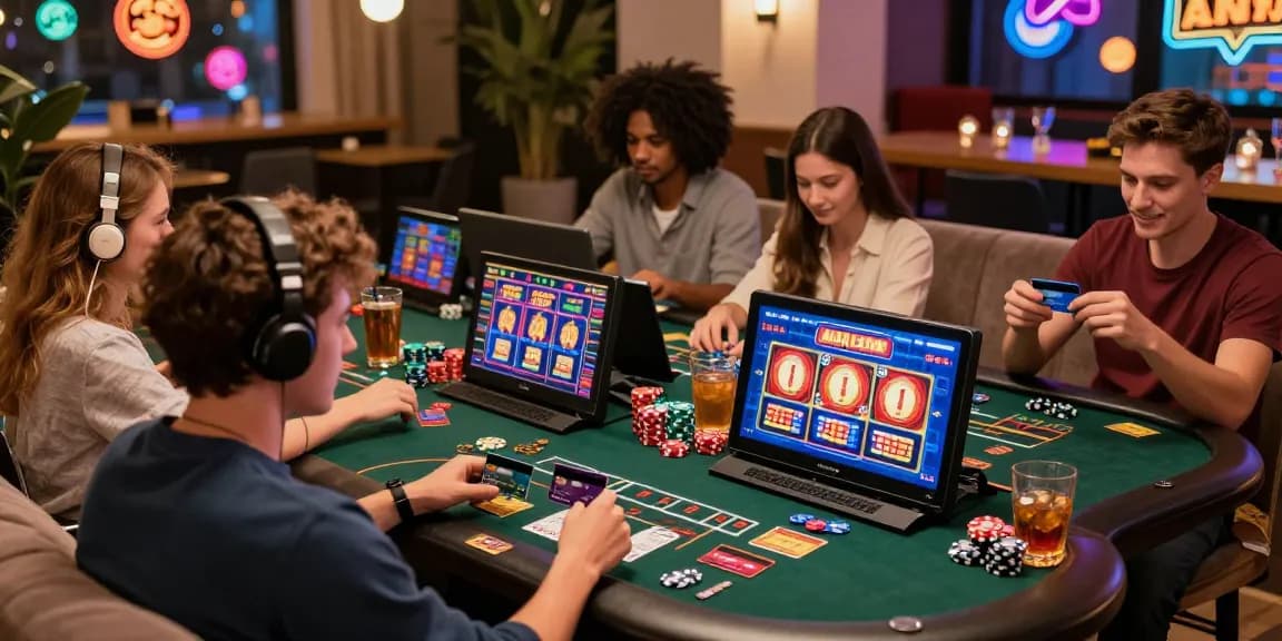 Players enjoying casinos accepting credit cards while engaging in online games, showcasing diverse gaming environments and festive elements.