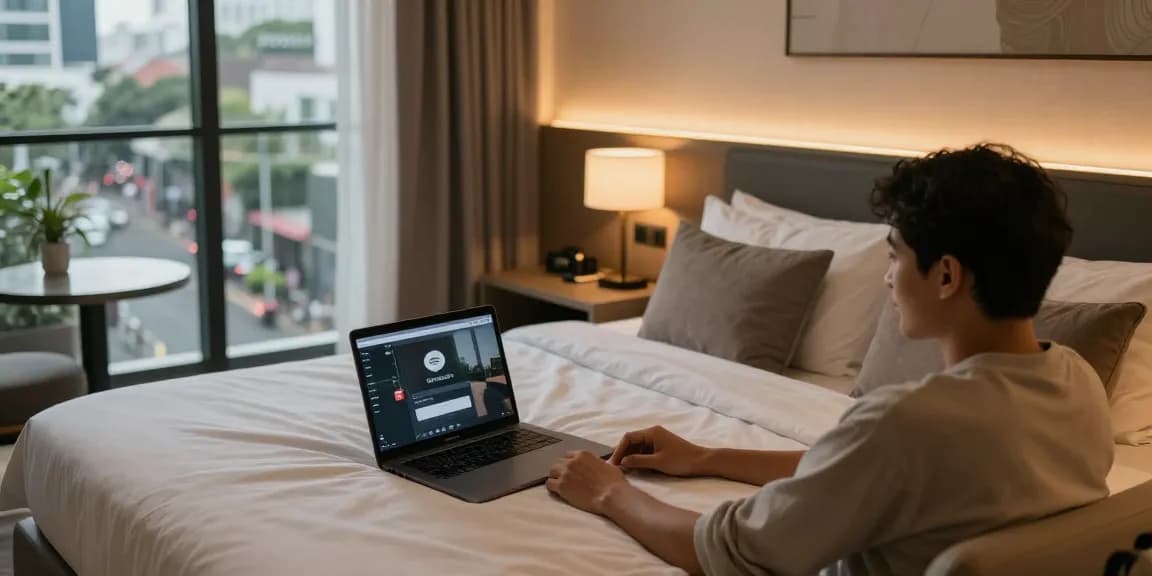 Experience the comfort of ROKOK88 hotel in Kebayoran Baru, Jakarta, featuring a cozy room with modern décor.