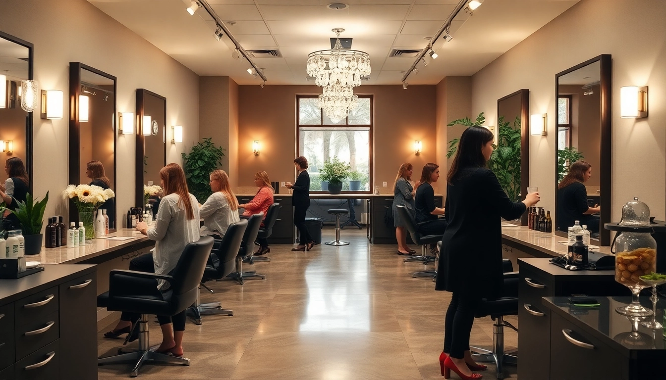 Hair salons San Diego - Omnia Salon showcasing a modern, inviting interior with clients and stylists in action.