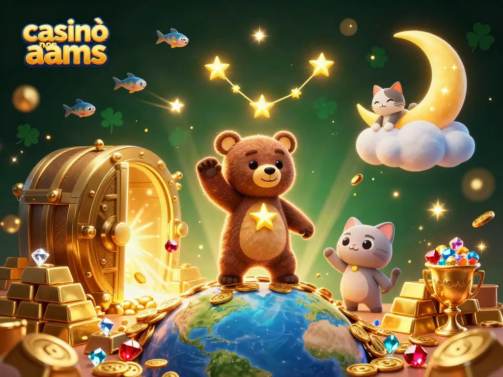 Scopri casinò non aams con la fortuna dei tesori e simboli di gioco scintillanti in un'illustrazione 3D