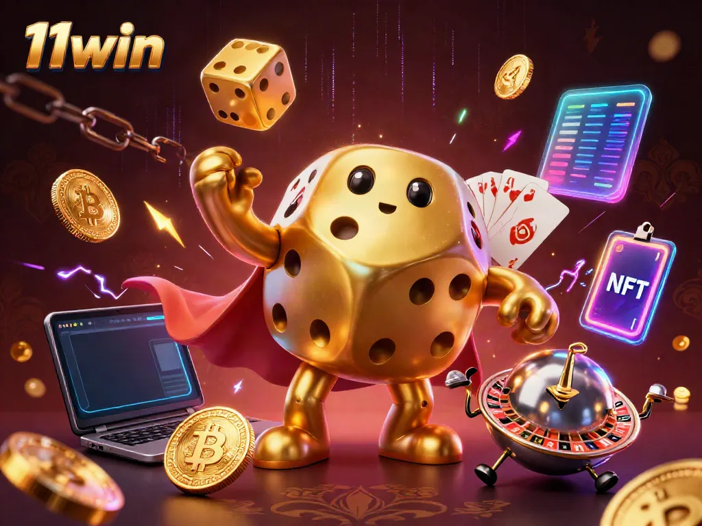 Play exciting games at 11win with vibrant 3D casino-themed characters and crypto elements.