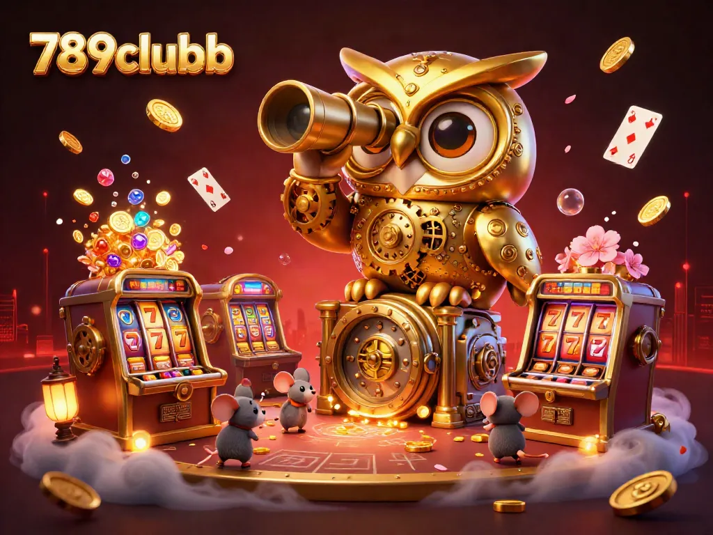 Engage in thrilling gameplay at 789clubb with vibrant casino floor full of golden treasure and animated characters.