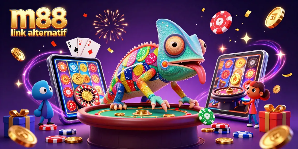 Experience exciting games with the vibrant m88 link alternatif as golden coins fly from spinning reels and cards.