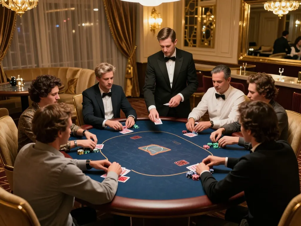 B52club players showcasing strategic gameplay at exclusive poker table in upscale setting