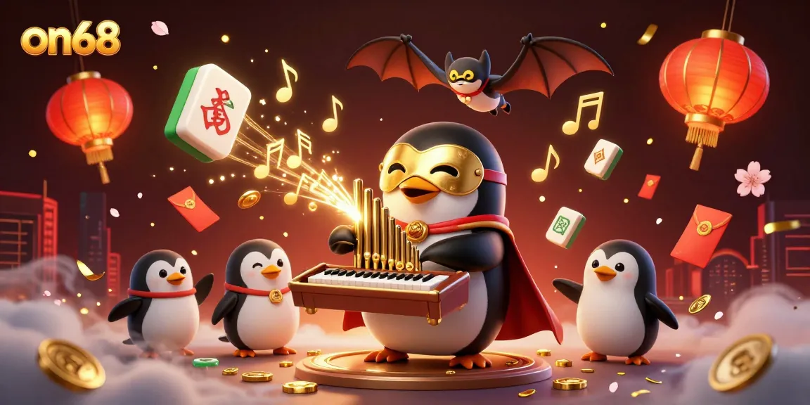 Experience the dynamic excitement of on68 with a unique 3D casino illustration featuring animated characters and vibrant game elements.