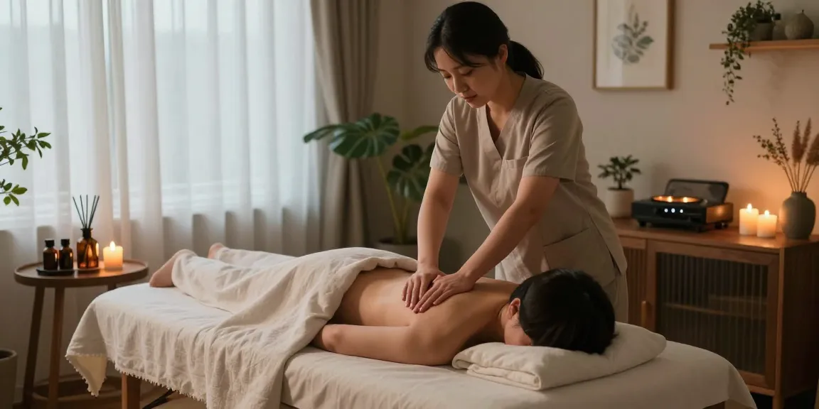 Serene massage therapy session showcasing 성북구출장마사지 in a tranquil home setting.
