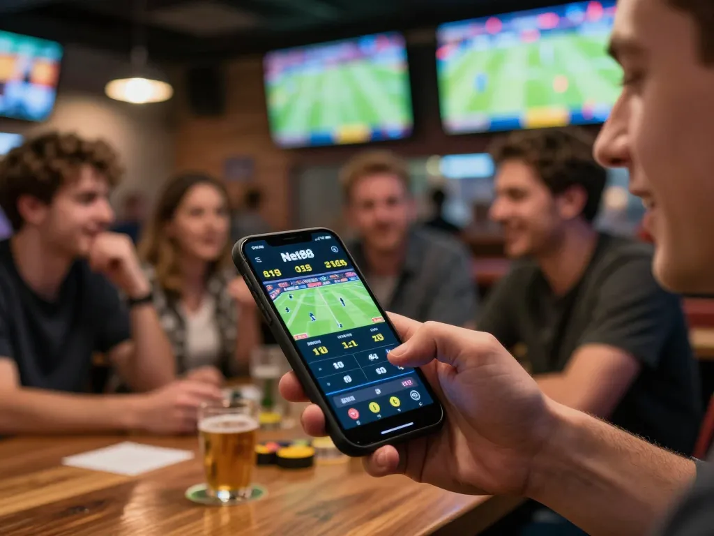 Experience live betting excitement on Net88 with friends in a lively sports bar atmosphere