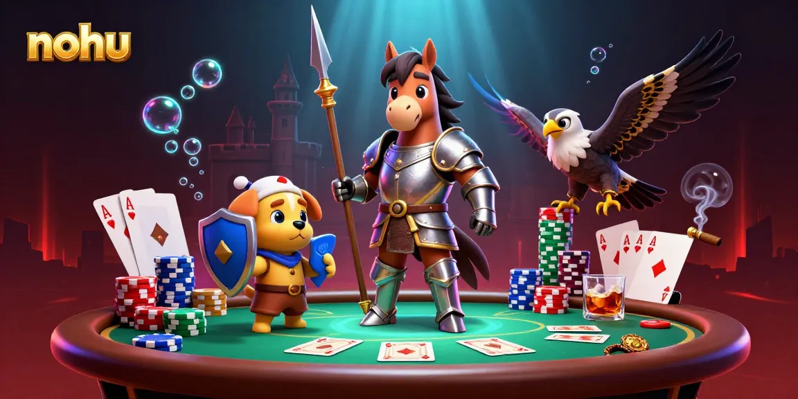 Nohu elevates your poker experience with a knight, squire, and falcon at a vibrant table