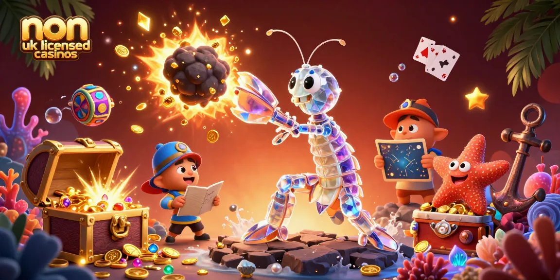 Experience non uk licensed casinos with treasures and vibrant gaming elements in this dynamic 3D scene.