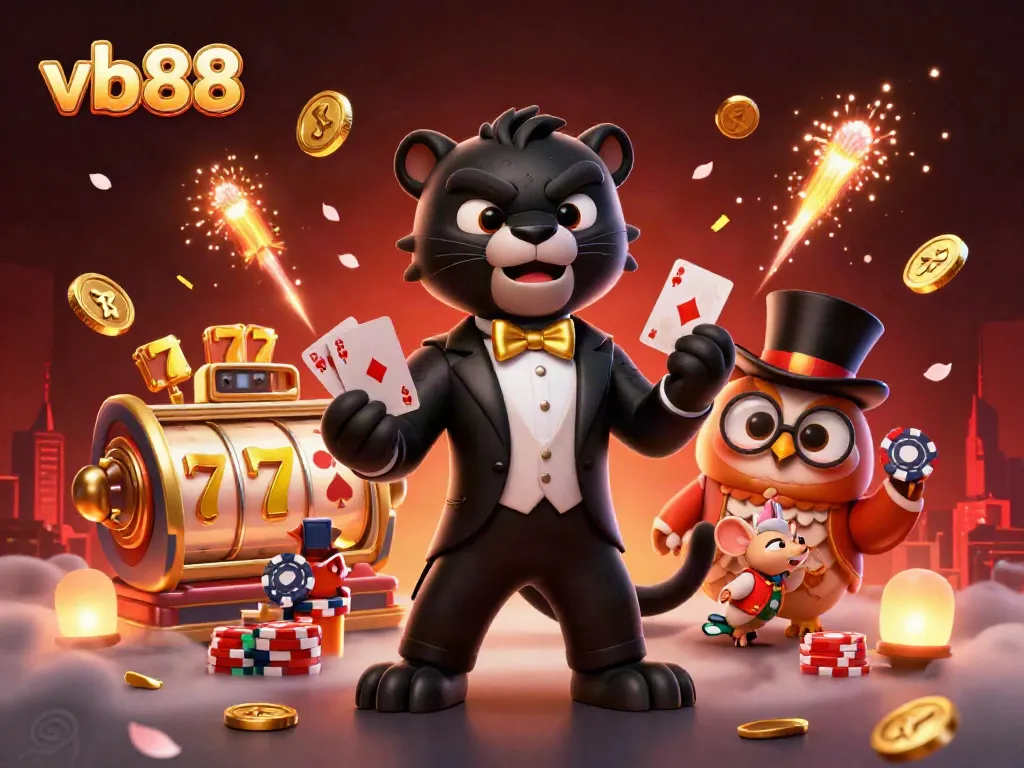 Play poker with vb88 characters in an exciting casino setting featuring rich details and vibrant colors.