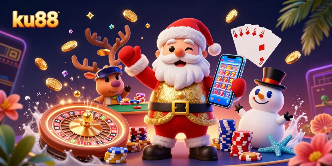 Experience thrilling gameplay with ku88 featuring Santa and friends in a vibrant casino setting.