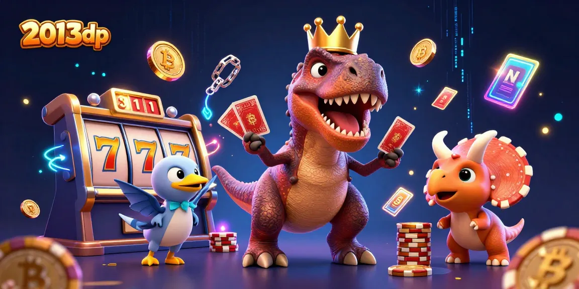 Experience thrilling slots at 2013dp featuring cartoon dinosaurs in a vibrant casino scene.