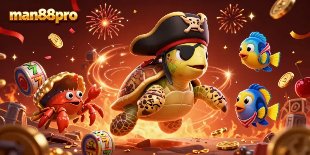 Engage in thrilling slots with the vibrant man88pro casino scene featuring gold coins and festive elements.