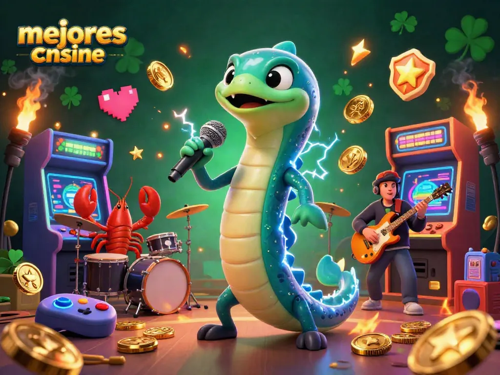 Ilustra los mejores casinos online con un eléctrico DJ y su banda en un casino submarino vibrante.