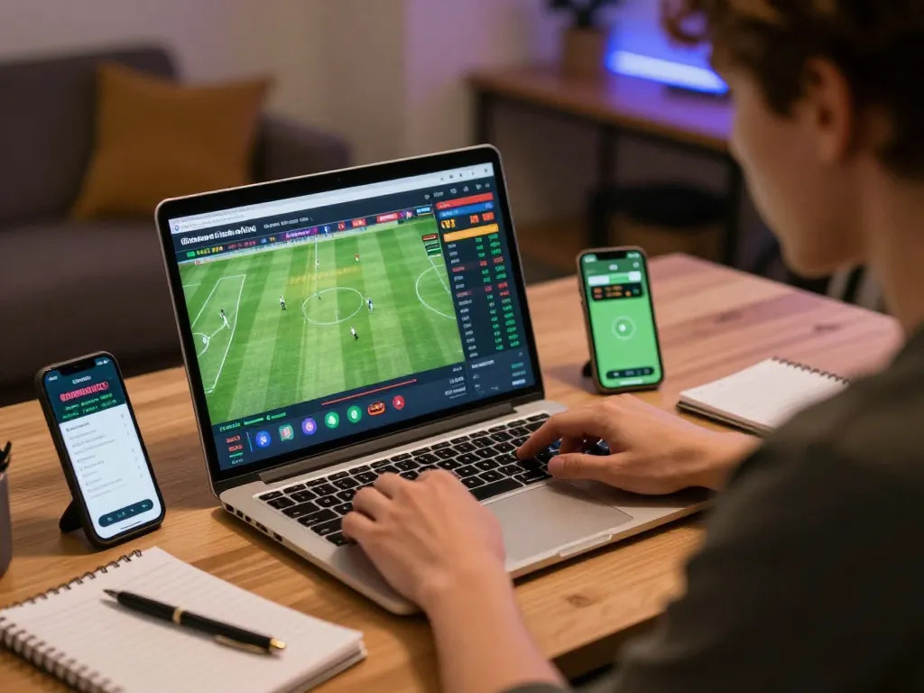 Tỷ lệ kèo nhà cái displayed on a laptop screen as a user places strategic sports bets