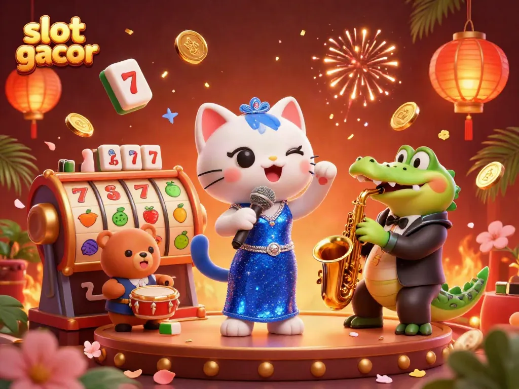 Experience exhilarating slot gacor action in a vibrant casino featuring lively cartoon characters and dynamic game elements.