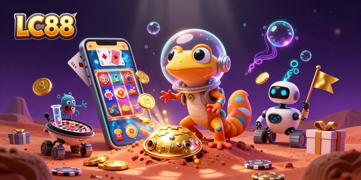 Engage with the LC88 slot adventure featuring vibrant alien characters celebrating a cosmic casino