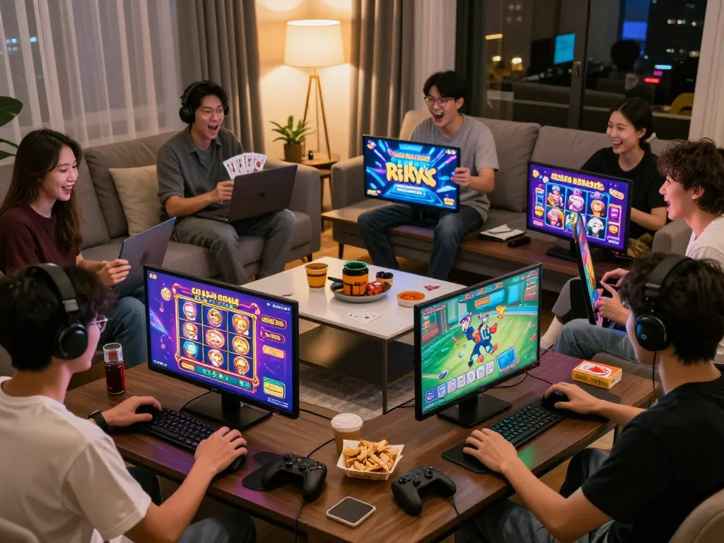 Players enjoying various games at Cổng game Rikvip in a vibrant gaming atmosphere.