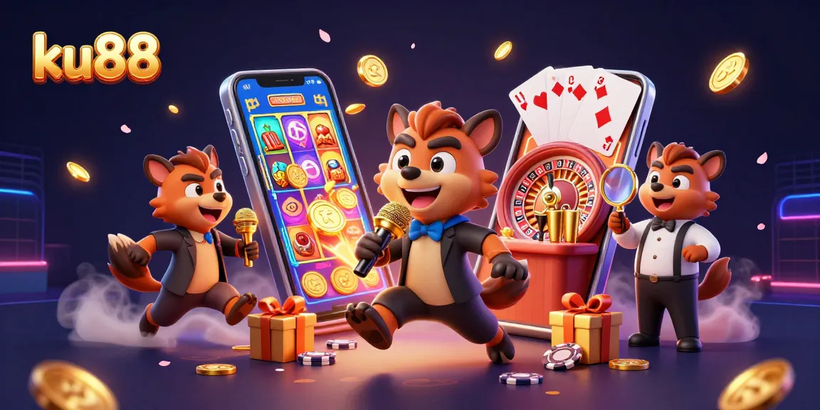 ku88's lively comedy casino scene with hyenas entertaining and vibrant gaming elements