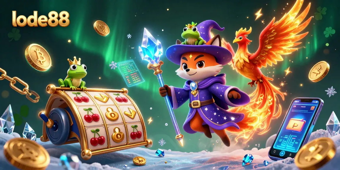 Experience the exciting lode88 slots with a magical 3D wizard fox, phoenix, and vibrant game elements.