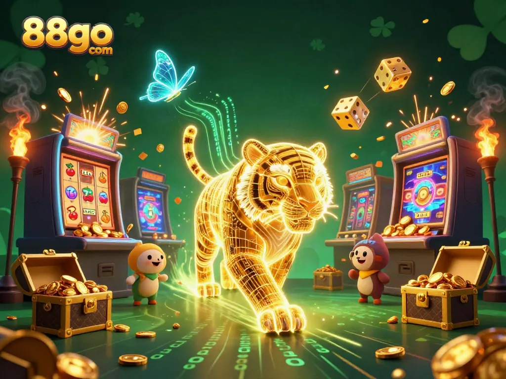 Experience the excitement of 88go com with a vibrant digital casino scene showcasing a golden tiger and jackpot thrills.