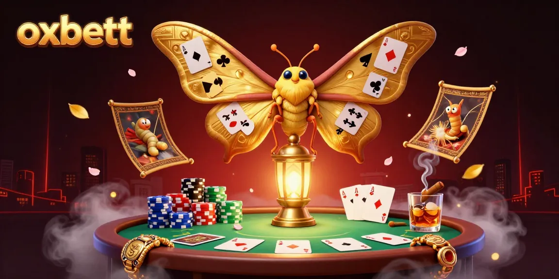 Experience vibrant casino scenes with oxbett as moths play among poker elements in a gorgeous 3D illustration.