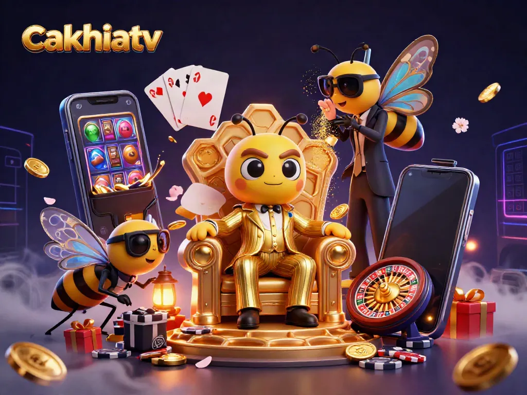 CakhiaTV's animated gambling universe featuring a mob boss bee, wasp bodyguards, and secrets in a captivating scene.