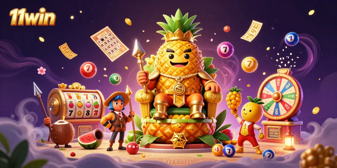 Play and win with 11win's vibrant casino scene featuring slot games and dynamic lottery elements.
