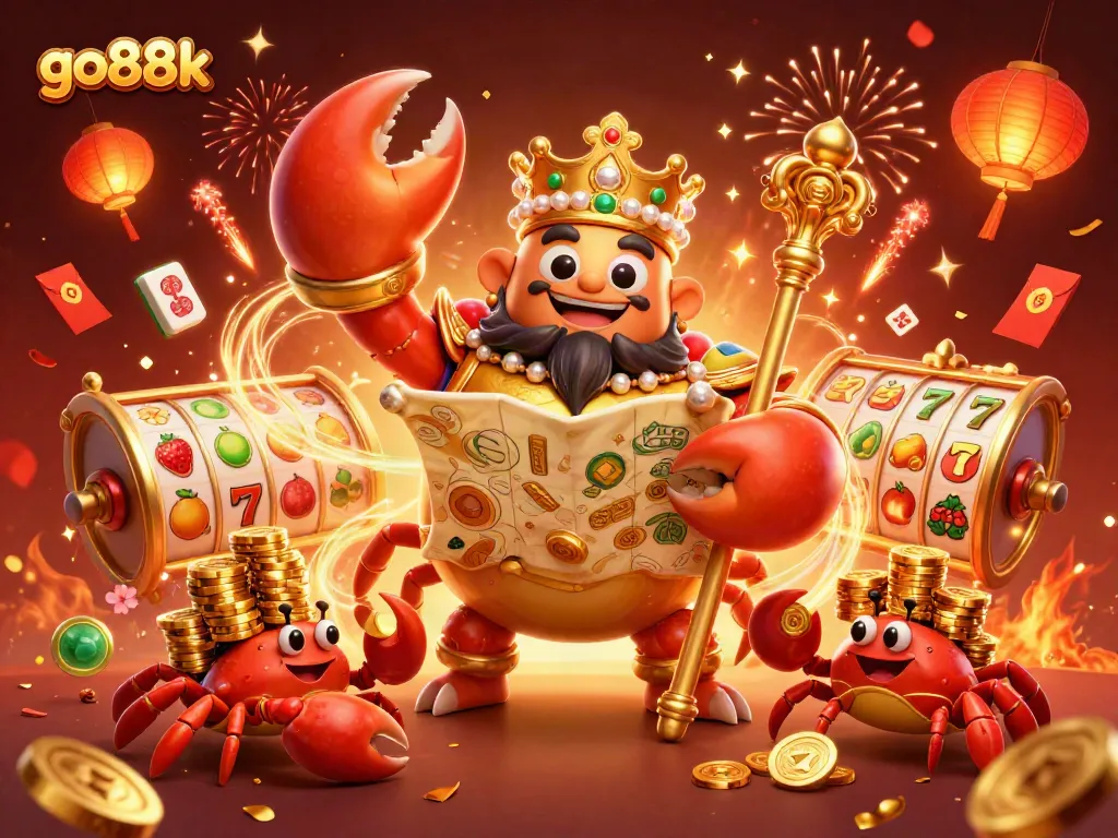 Experience the excitement of go88k with the golden crab emperor amidst dynamic casino elements.