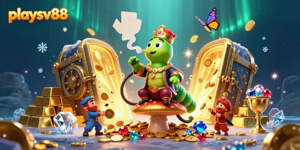 Engage with playsv88’s vibrant 3D casino world featuring unique game symbols and exotic scenes.