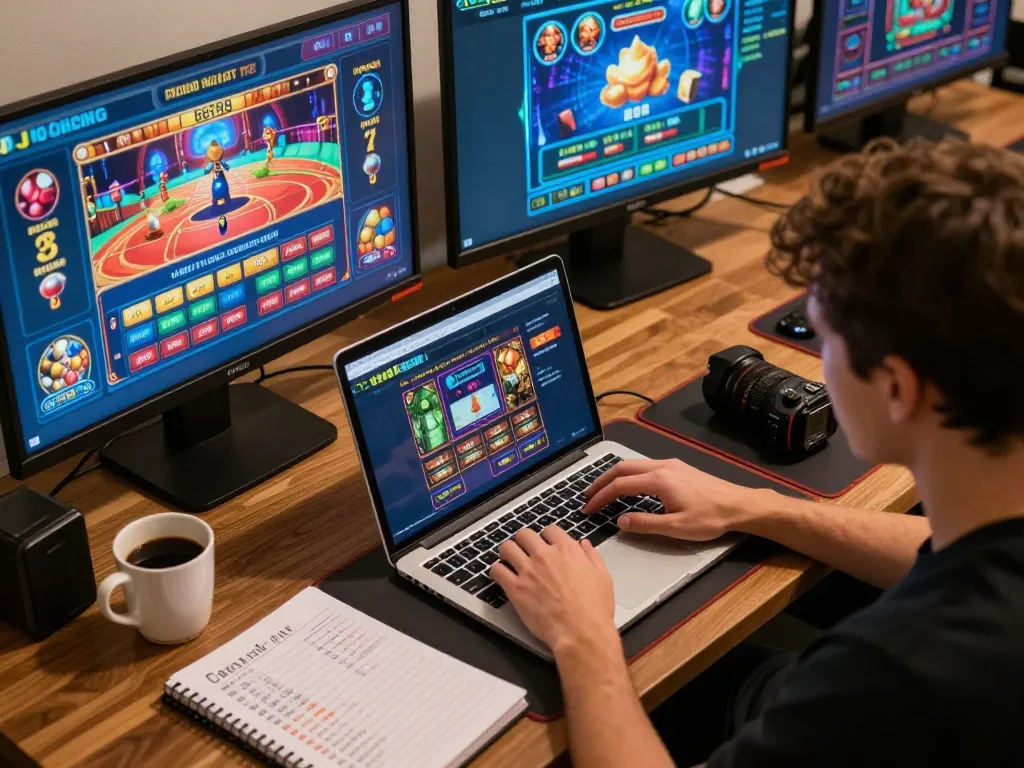 Engage with Bet88's online gaming interface using a laptop in a cozy workspace, showcasing strategic play.