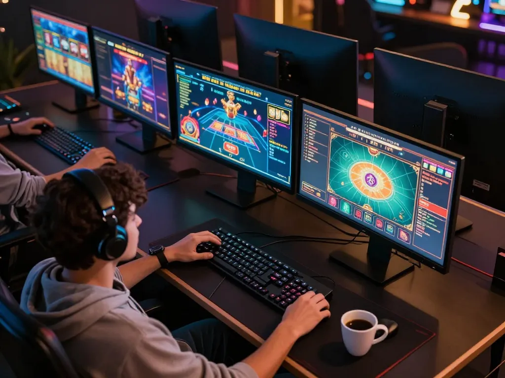 Player enjoying an engaging online casino experience with LC88 on multiple screens