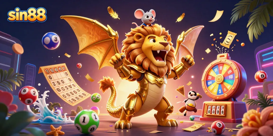 Experience the thrill of sin88 as a golden armored chimera and brave mouse jockey unleash vibrant lottery excitement.