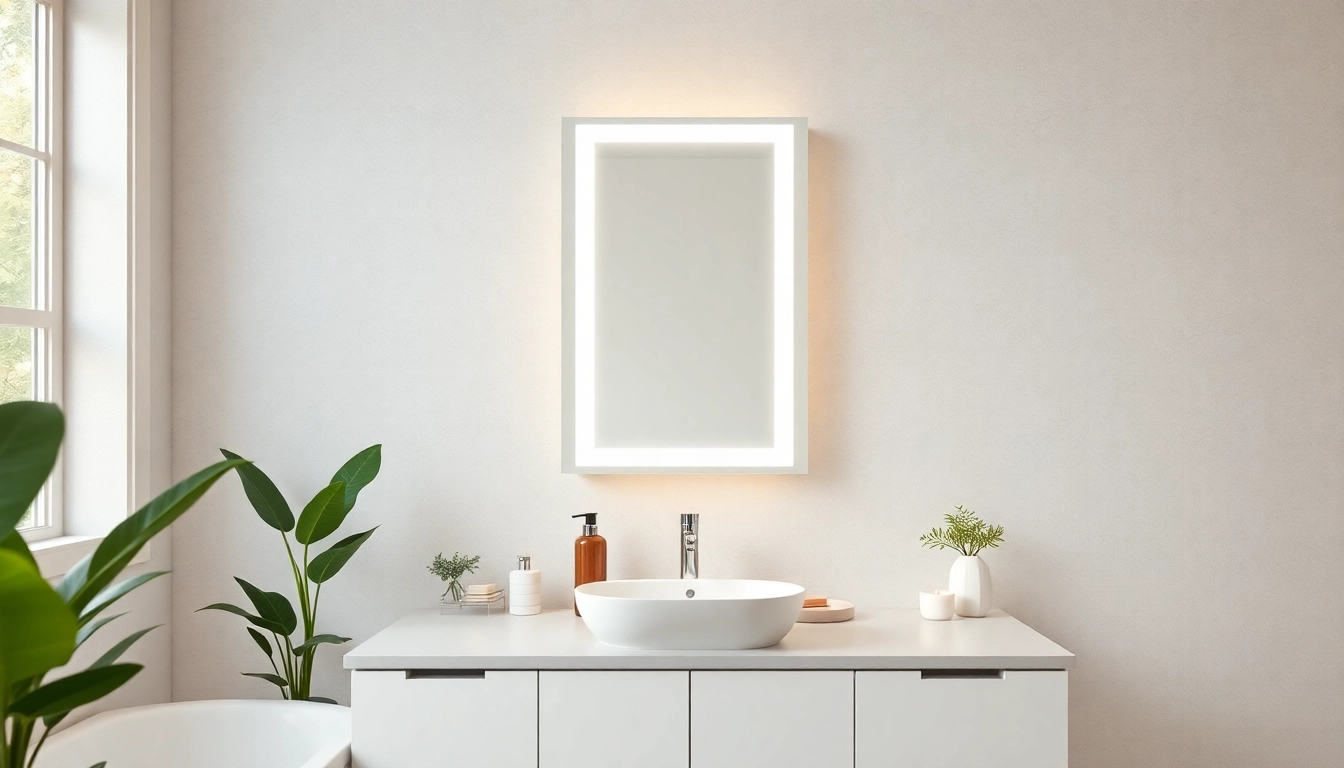 Modern mirror and led lights enhancing a stylish bathroom ambiance.